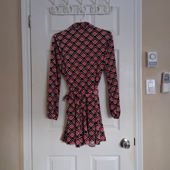 Zara NWOT Women's Size XS Pink Geo Print Velvet Belted Mini Shirt Dress - Picture 5 of 14